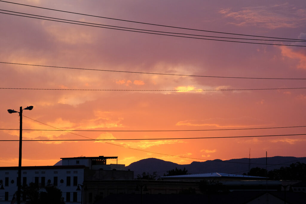 night’s sunset, of which I could see